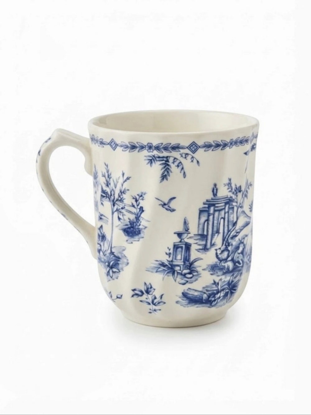 Churchill England Blue & White Pastoral Countryside Fluted Mug 4" Vintage China